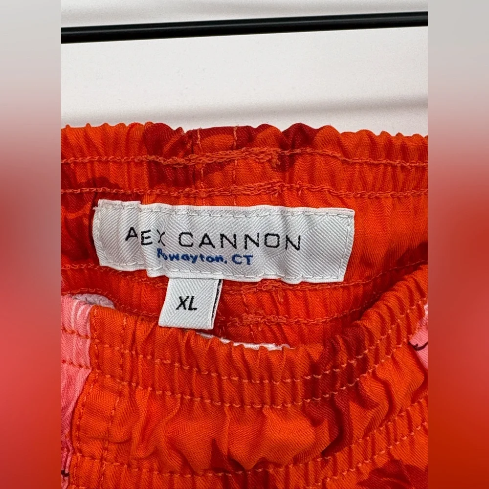 ALEX CANNON Swim Shorts Lined Drawstring Elastic Waist Orange Floral Mens XL